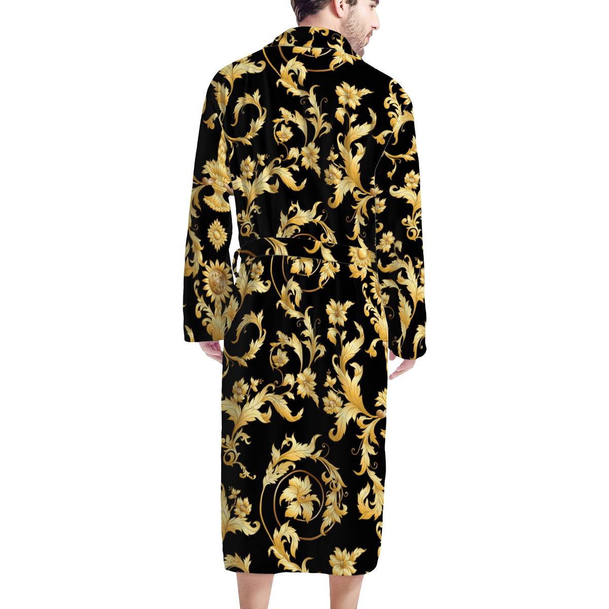 Baroque Golden Pattern Print Design 04 Men Bathrobe