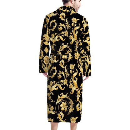 Baroque Golden Pattern Print Design 04 Men Bathrobe