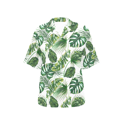 Green Pattern Tropical Palm Leaves Women's Hawaiian Shirt