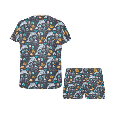 Underwater Dolphin Print Design LKS304 Women's Short Pajama Set