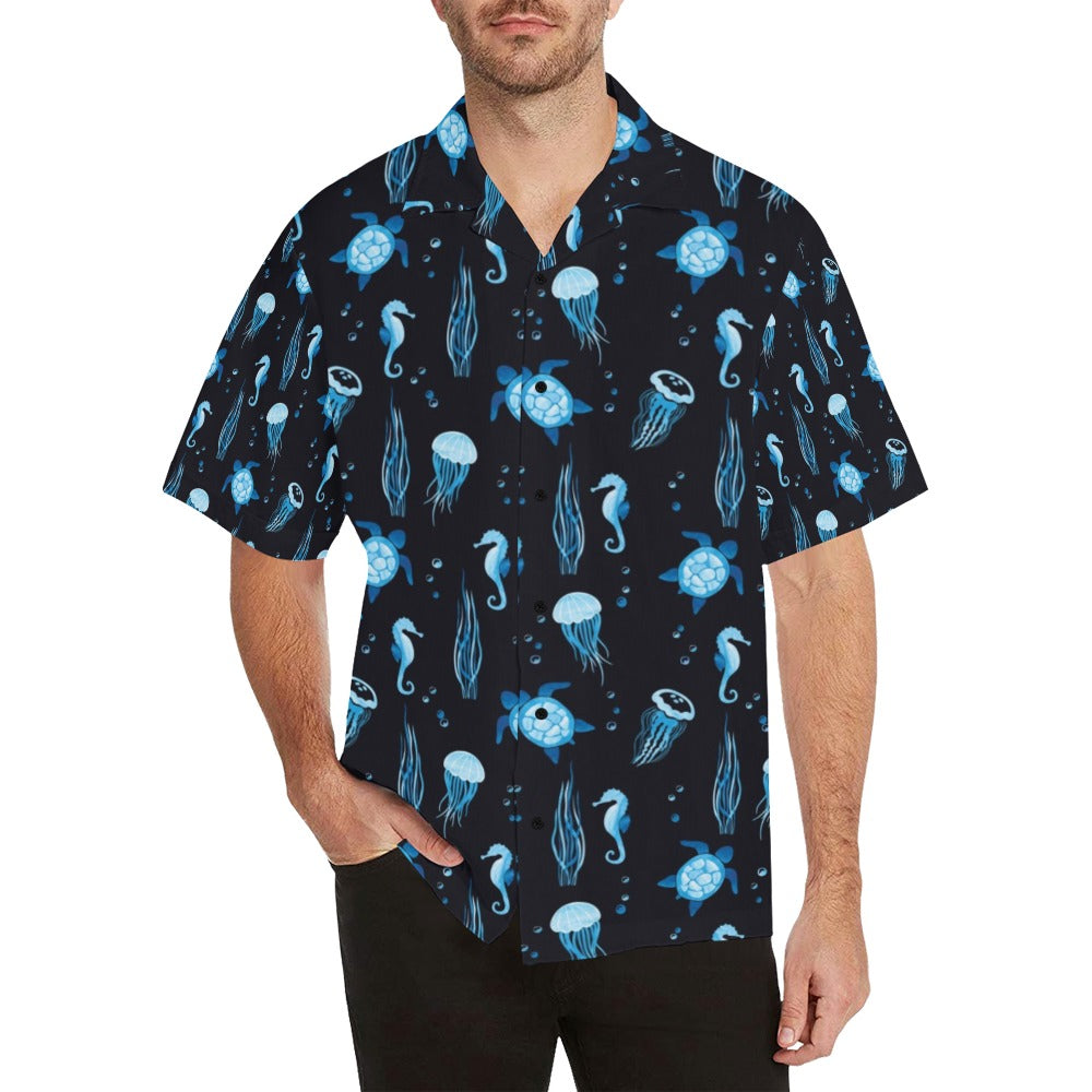 Sea Turtle Jelly Fish Sea Horse Print Design LKS3014 Men's Hawaiian Shirt