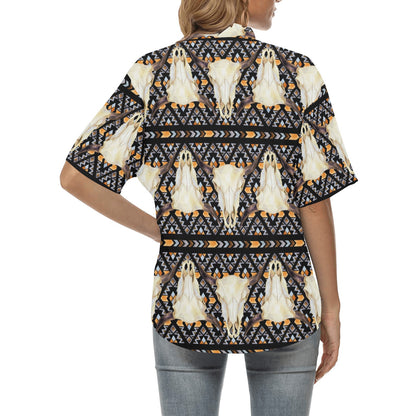Buffalo Head Pattern Print Design 03 Women's Hawaiian Shirt