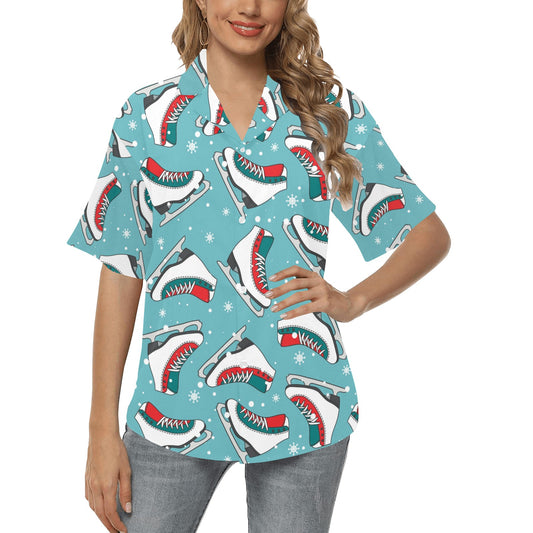 Ice Skate Pattern Print Design 03 Women's Hawaiian Shirt