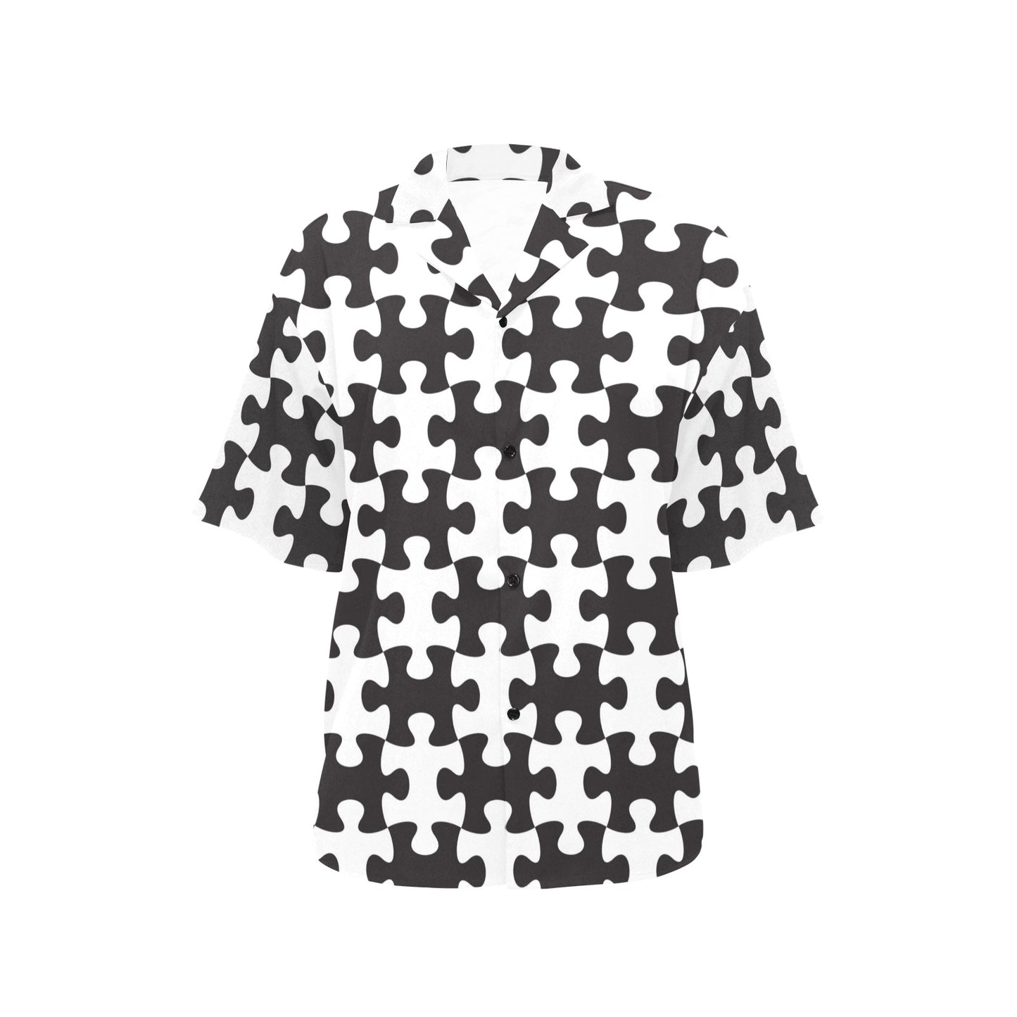 Puzzle Black White Pattern Print Design A02 Women's Hawaiian Shirt