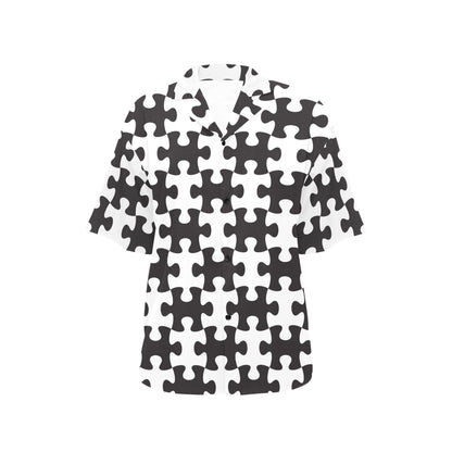 Puzzle Black White Pattern Print Design A02 Women's Hawaiian Shirt