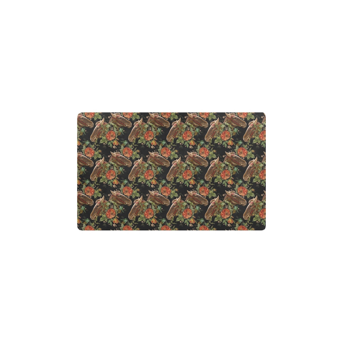 Horse Embroidery with Flower Design Kitchen Mat