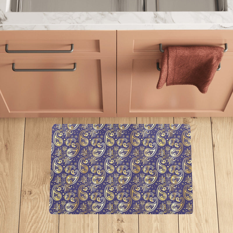 Paisley Blue Yellow Design Print Kitchen Mat