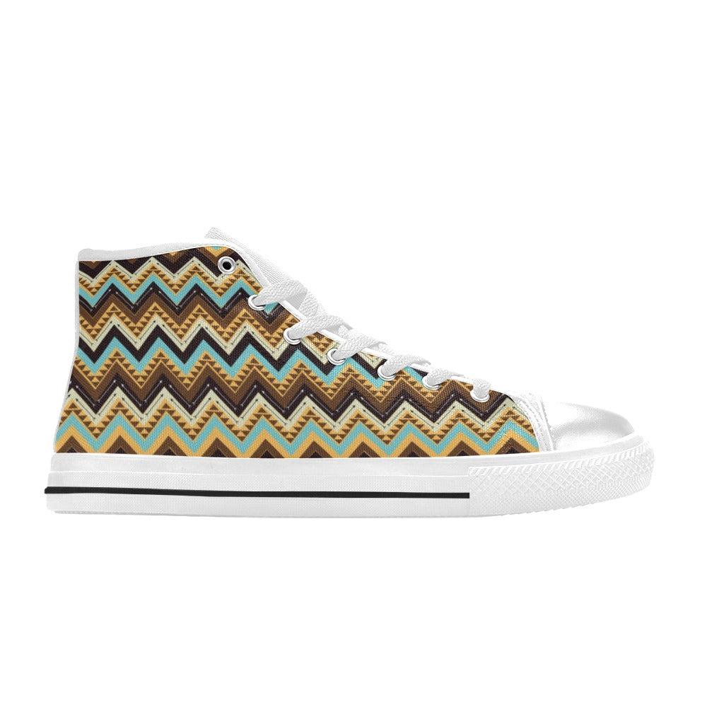 Southwest Pattern Print Design LKS301 High Top Women's White Shoes