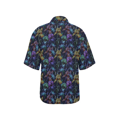 Dragonfly With Floral Print Pattern Women's Hawaiian Shirt