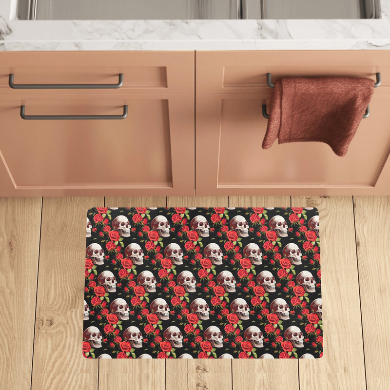 Red Rose Skull Design Print Kitchen Mat