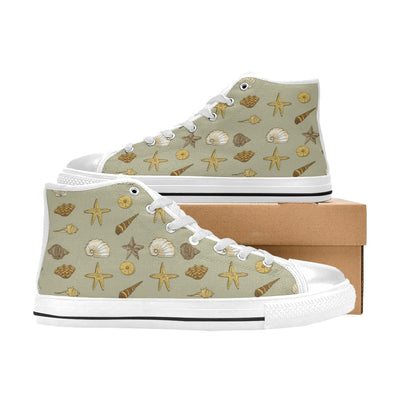 Seashell Beach Print Design LKS303 High Top Women's White Shoes