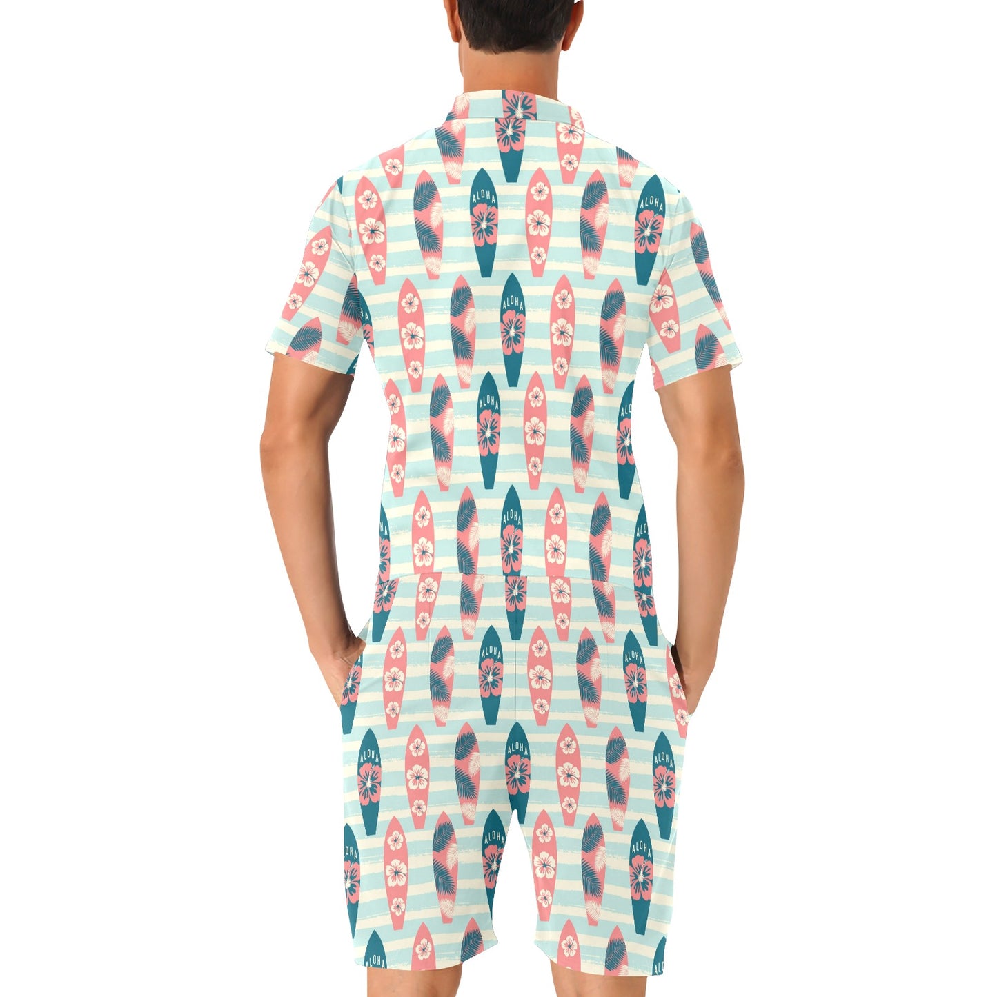 Aloha Hawaii Surfboard Pattern Print Design 02 Men's Romper
