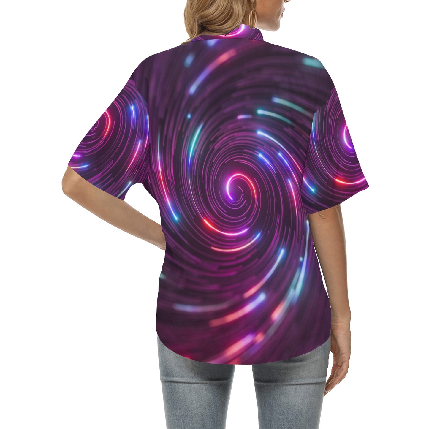 Vortex Twist Swirl Purple Neon Print Women's Hawaiian Shirt