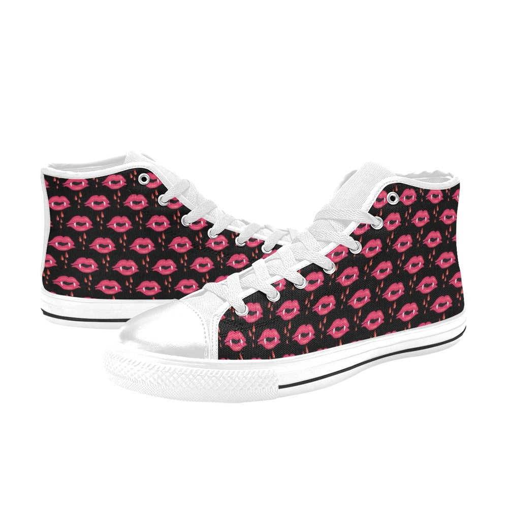 Vampire Lips Print Design LKS303 High Top Women's White Shoes