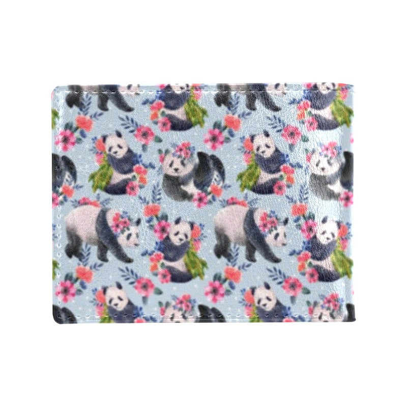 Panda Bear Flower Design Themed Print Men's ID Card Wallet