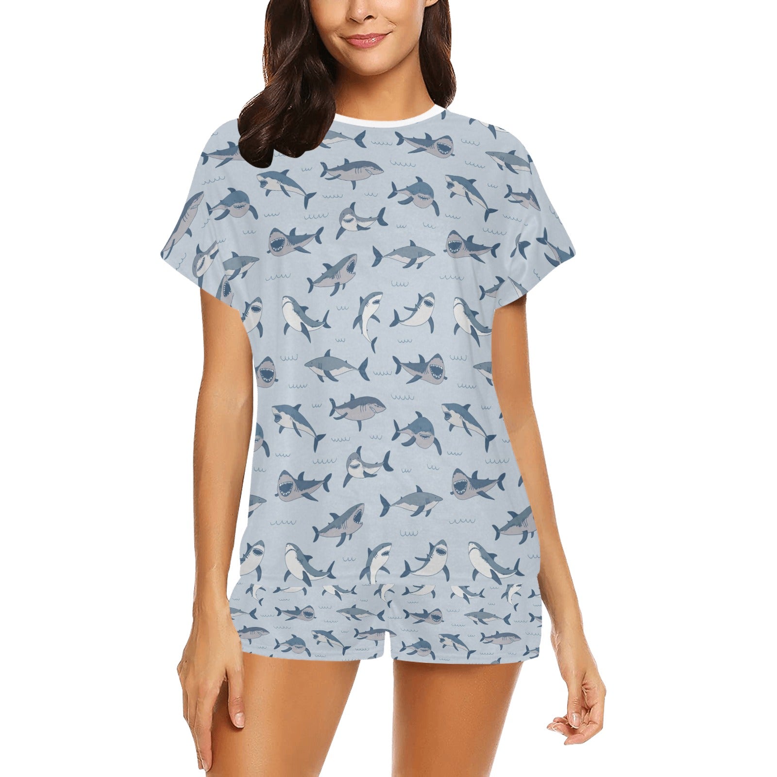 Shark Print Design LKS304 Women's Short Pajama Set