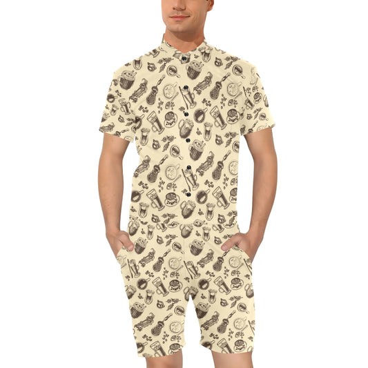 Coffee Pattern Print Design 05 Men's Romper