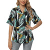 Gold Glitter Cyan Tropical Palm Leaves Women's Hawaiian Shirt