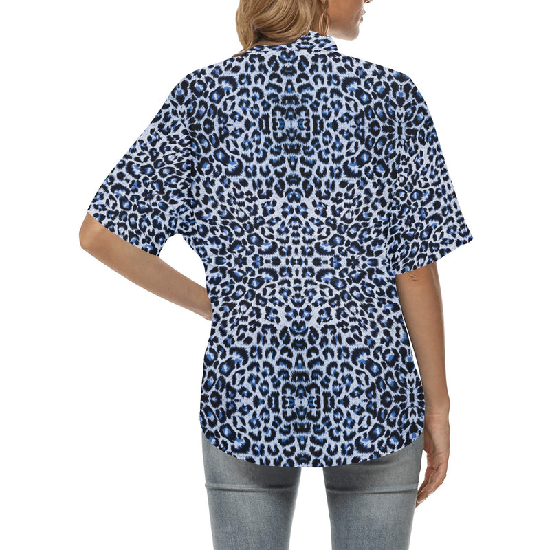 Leopard Blue Skin Print Women's Hawaiian Shirt