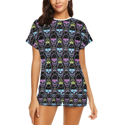 Skull 3D Colorful Print Design LKS309 Women's Short Pajama Set