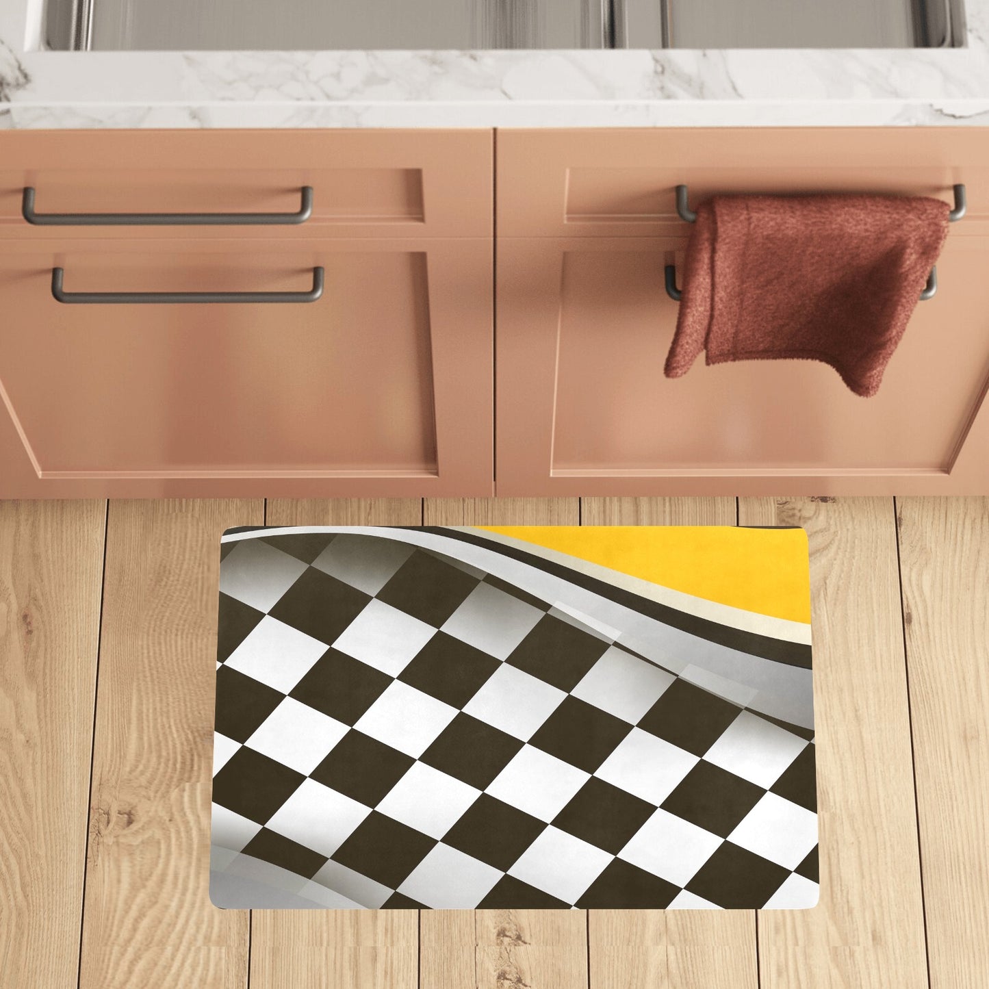 Checkered Flag Racing Style Kitchen Mat