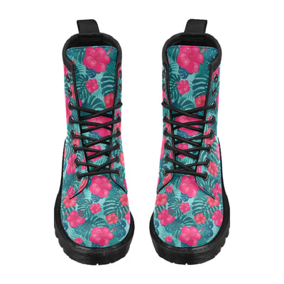 Red Hibiscus Pattern Print Design HB017 Women's Boots