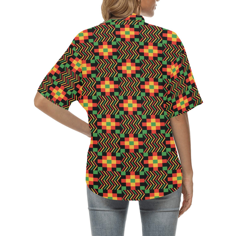 Kente Pattern Print Design 01 Women's Hawaiian Shirt