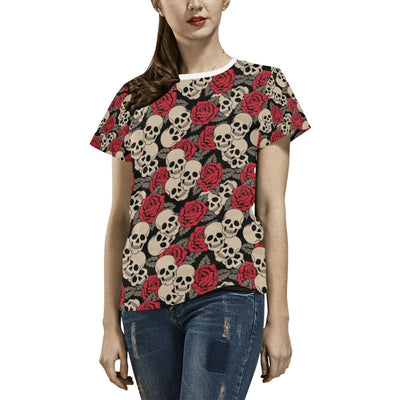 Skull And Roses Print Design LKS301 Women's  T-shirt