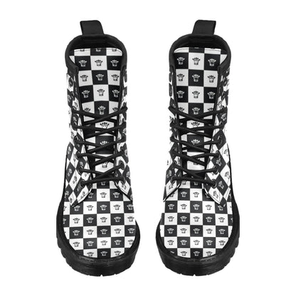 Checkered Flag Crown Pattern Women's Boots