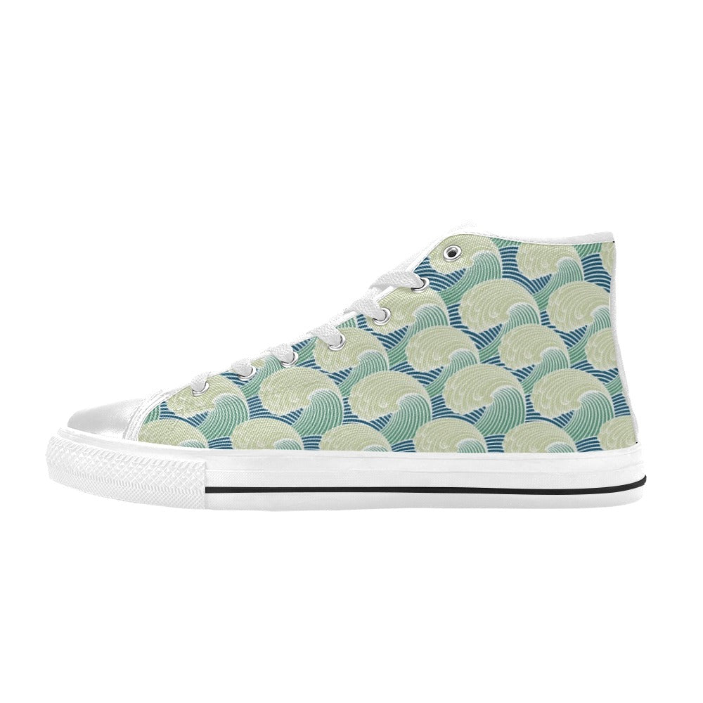 Wave Japan Style Print Design LKS302 High Top Women's White Shoes