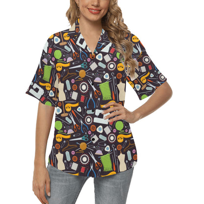 Sewing Equipment Print Design LKS308 Women's Hawaiian Shirt