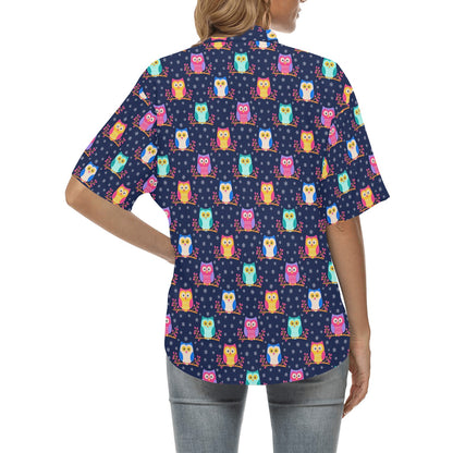 Owl Cute Themed Design Print Women's Hawaiian Shirt