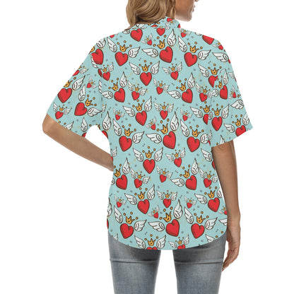 Angel Wings Heart Pattern Print Design 02 Women's Hawaiian Shirt