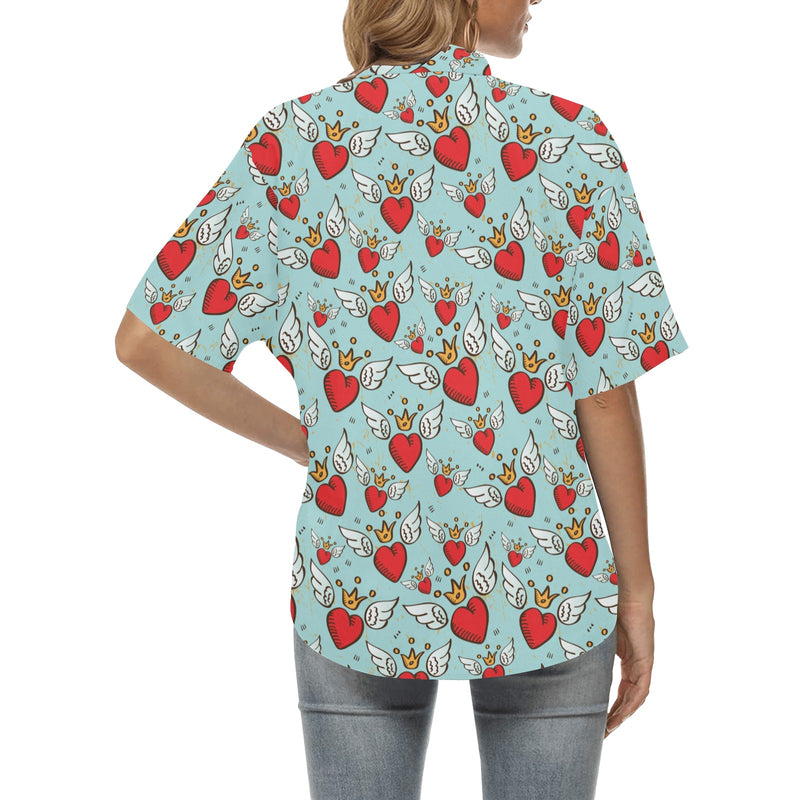 Angel Wings Heart Pattern Print Design 02 Women's Hawaiian Shirt