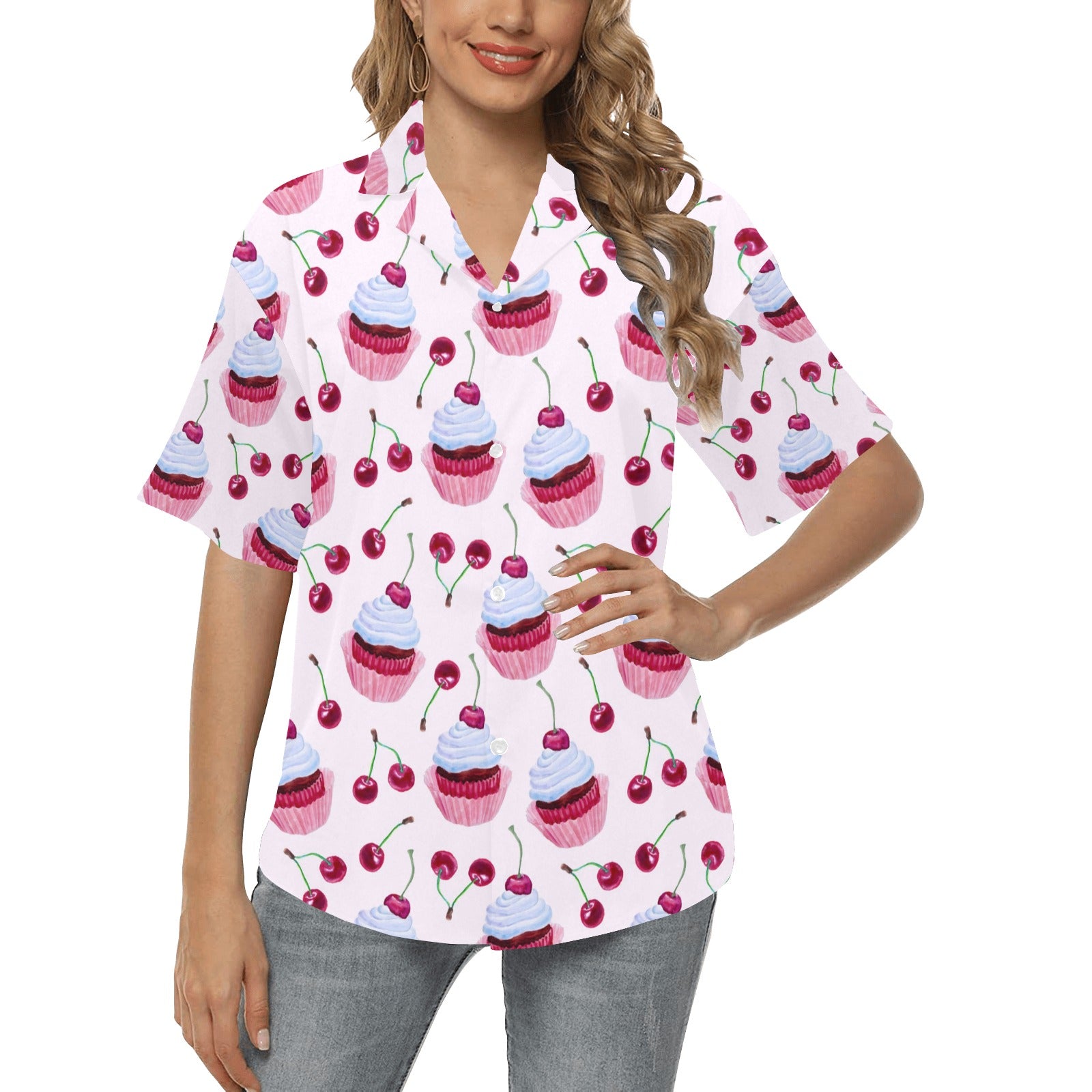 Cherry Cupcake Pink Pattern Women's Hawaiian Shirt