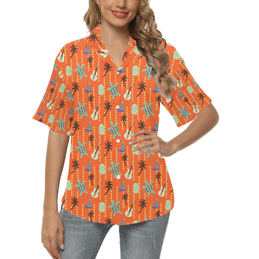 Ukulele Print Design LKS402 Women's Hawaiian Shirt