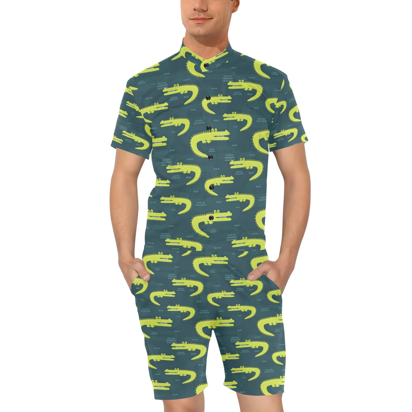 Alligator Pattern Print Design 03 Men's Romper