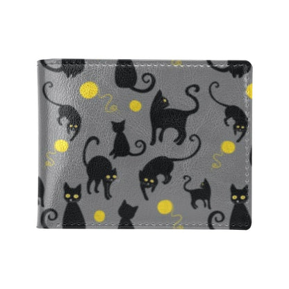 Black Cat Yellow Yarn Print Pattern Men's ID Card Wallet
