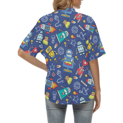 Robot Pattern Print Design A03 Women's Hawaiian Shirt