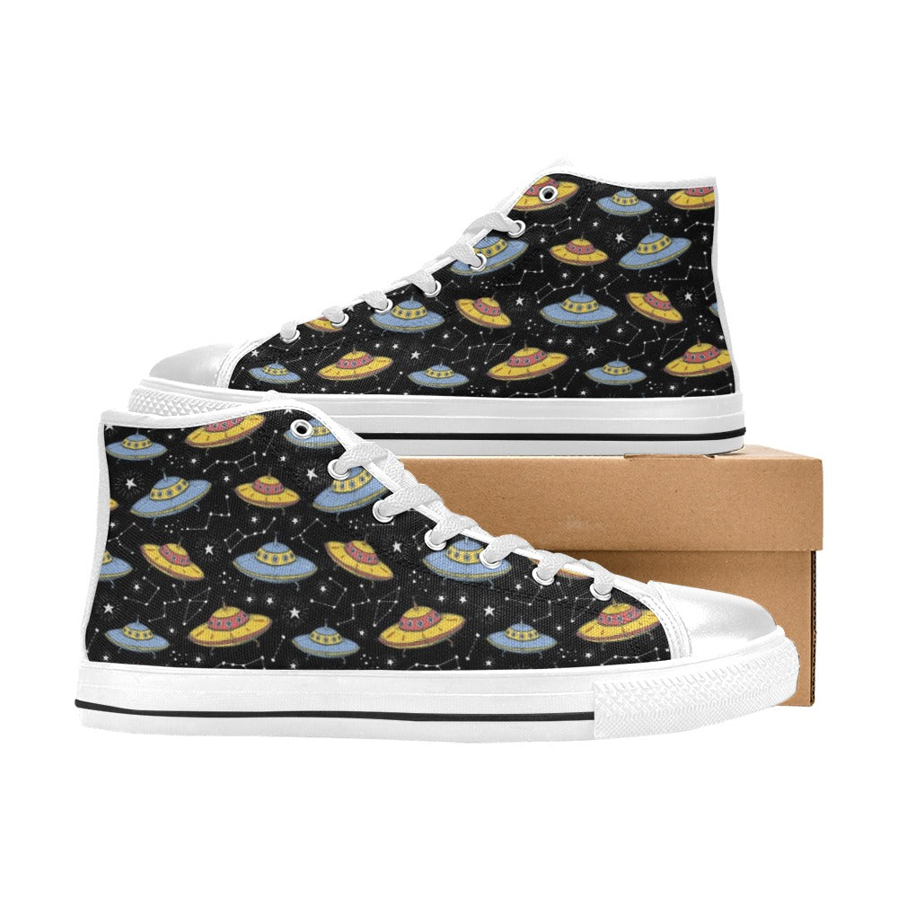 UFO Print Design LKS307 High Top Women's White Shoes