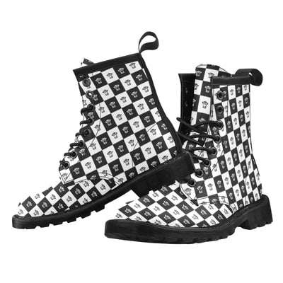 Checkered Flag Crown Pattern Women's Boots