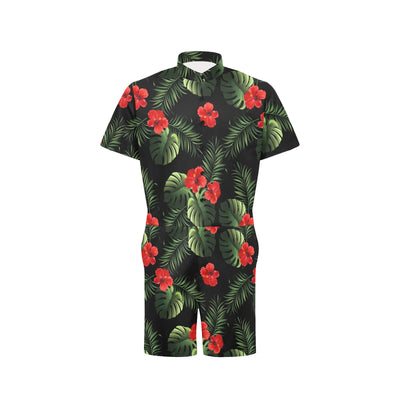 Red Hibiscus Tropical Men's Romper