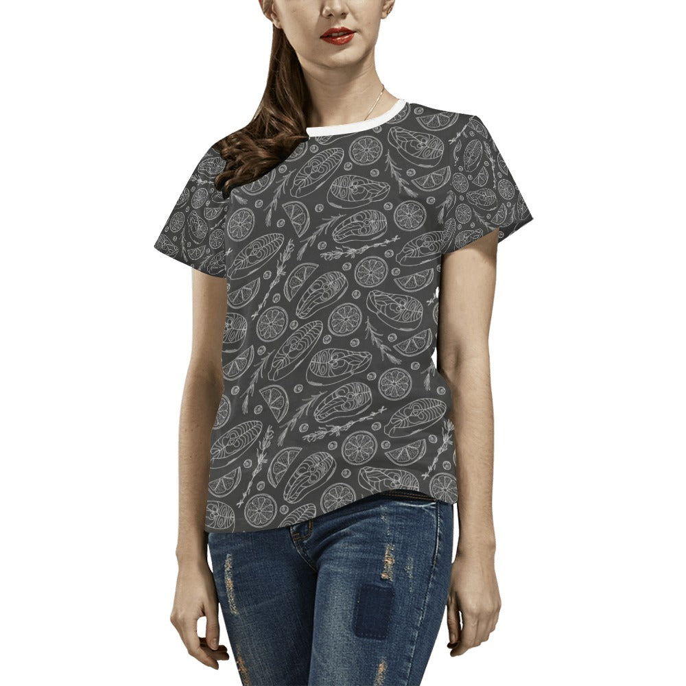 Steak Print Design LKS301 Women's  T-shirt