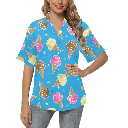 Ice Cream Pattern Print Design 01 Women's Hawaiian Shirt