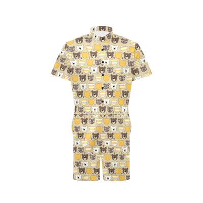 Bear PatchworkPattern Print Design 01 Men's Romper