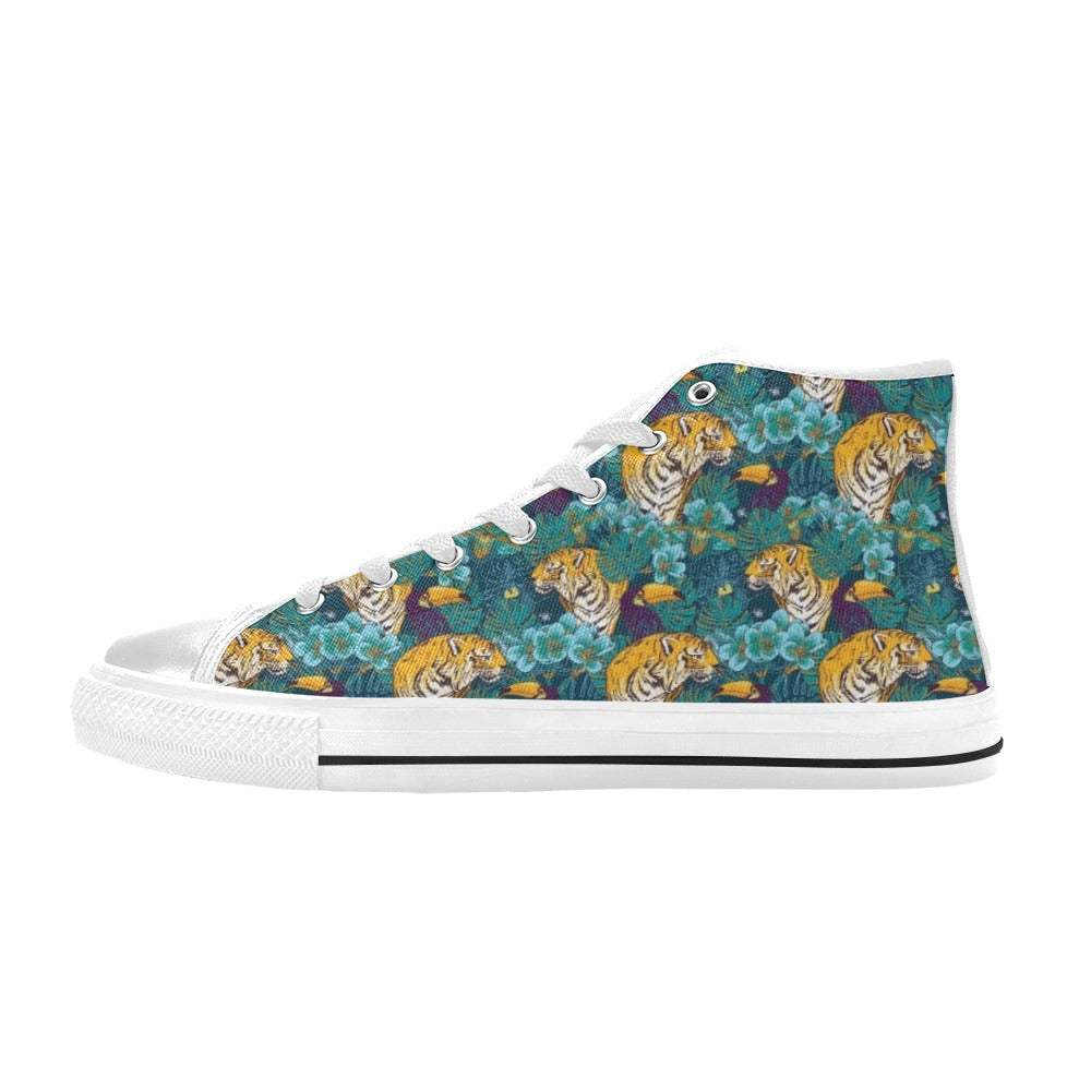 Tiger Tropical Print Design LKS301 High Top Women's White Shoes