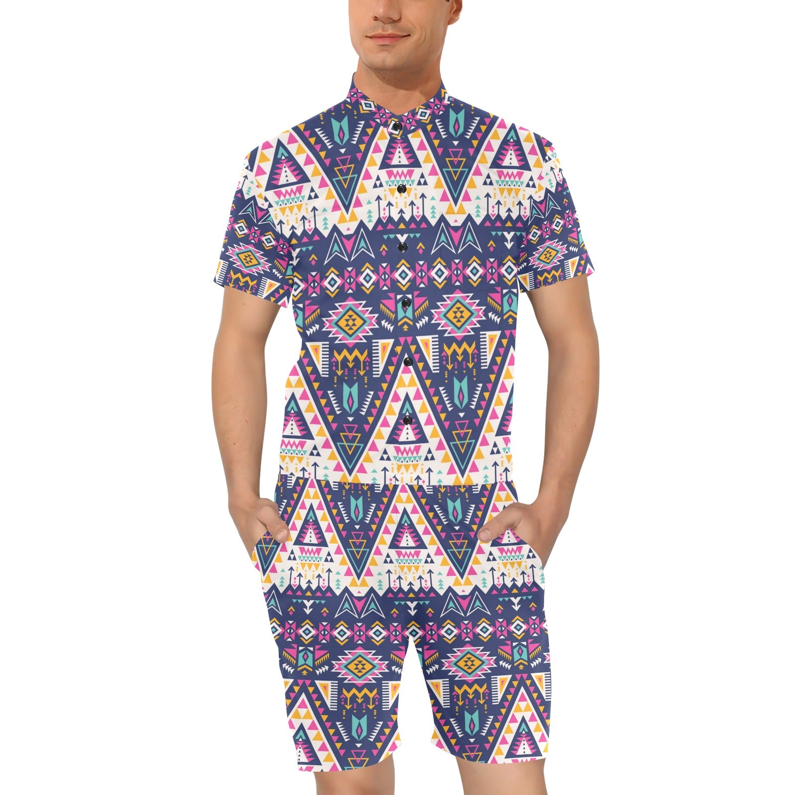 Pink Tribal Aztec native american Men's Romper