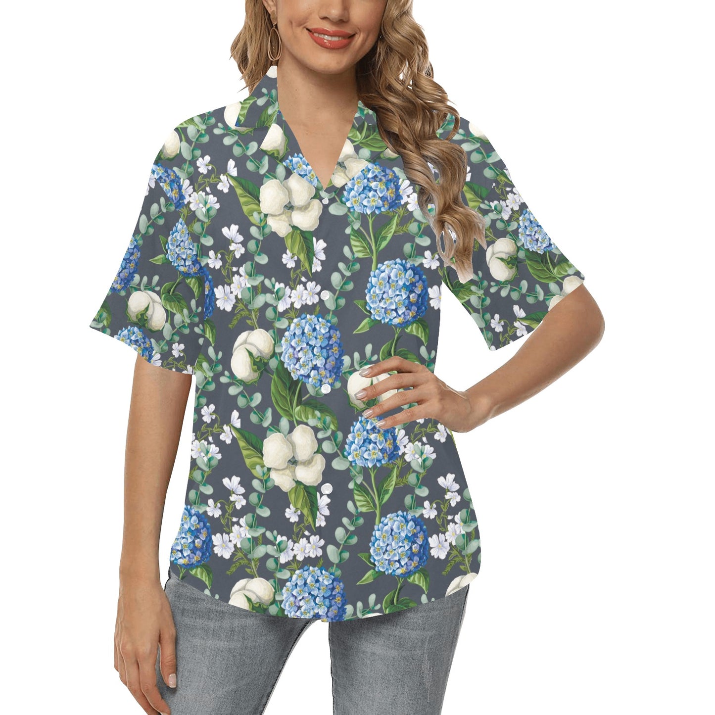 Hydrangea Pattern Print Design 02 Women's Hawaiian Shirt