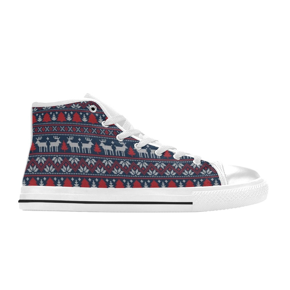 Reindeer Print Design LKS405 High Top Women's White Shoes