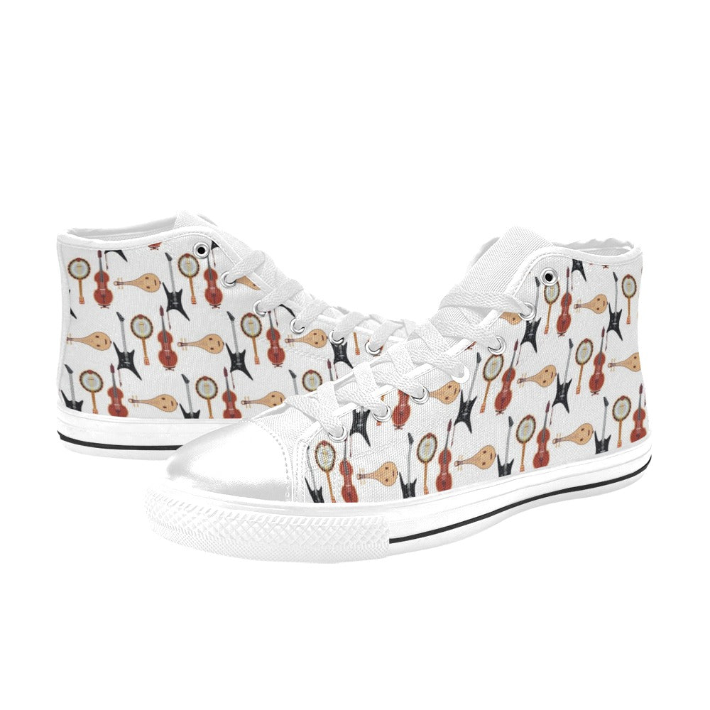 Banjo Print Design LKS403 High Top Women's White Shoes